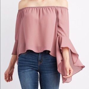Pink Bell Sleeve Off-The-Shoulder Top
